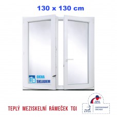 Dvoukřídlé Plastové okno | 130 x 130 cm (1300 x 1300 mm) | bílé |otevíravé i sklopné | pravé