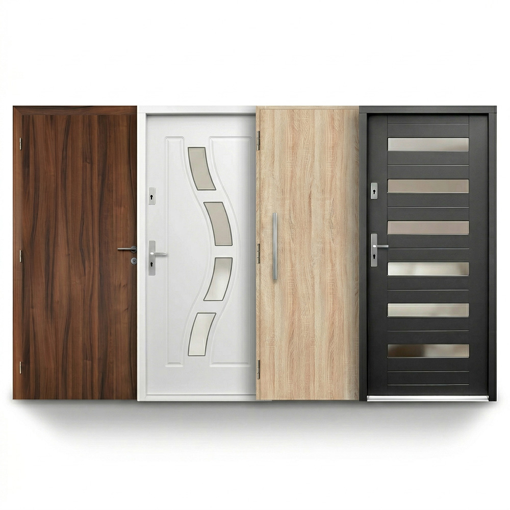 Průřez dveřním křídlem ukazující izolační vrstvy pro akustickou ochranu