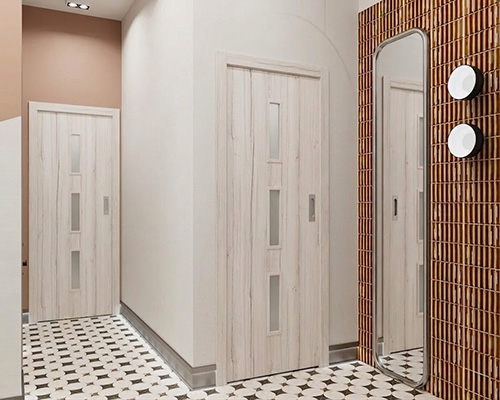 Moderní minimalistické dveře s dřevěným dekorem